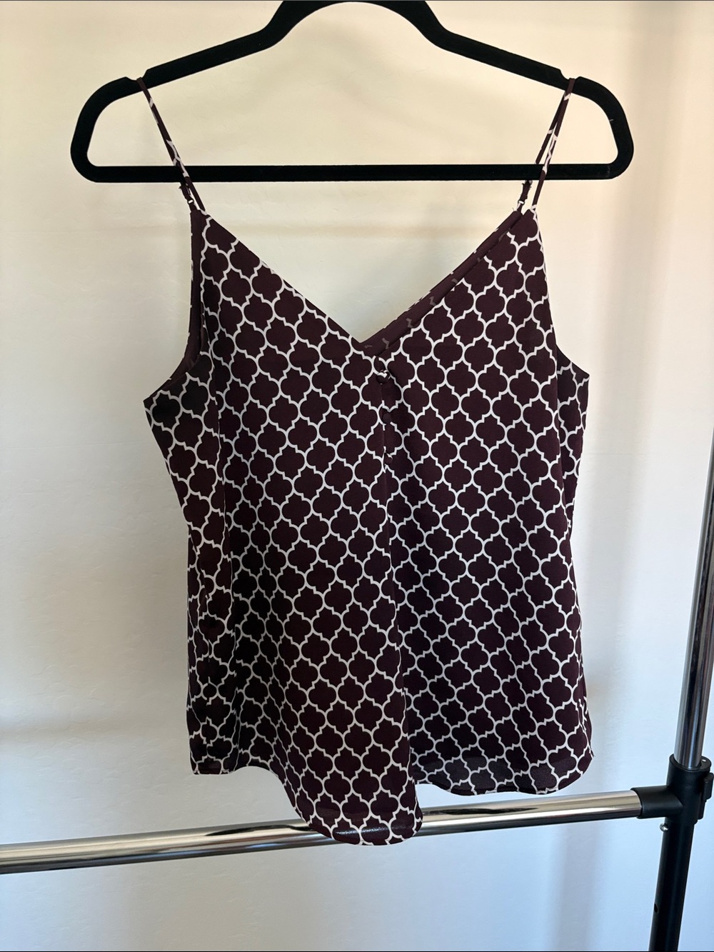Express Burgundy and White Geometric V-Neck Cami